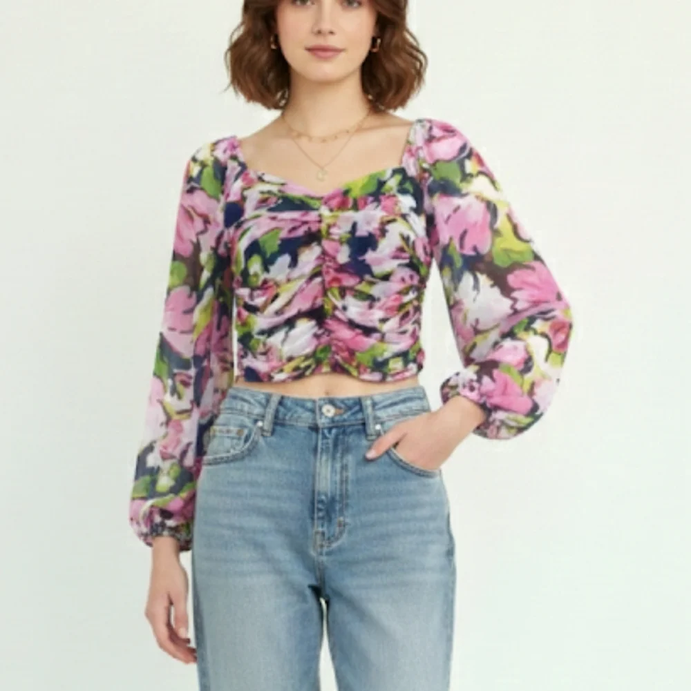 Abercrombie &‎ Fitch Floral Rouched Sweetheart Neckline Blouse Top Women Size M
